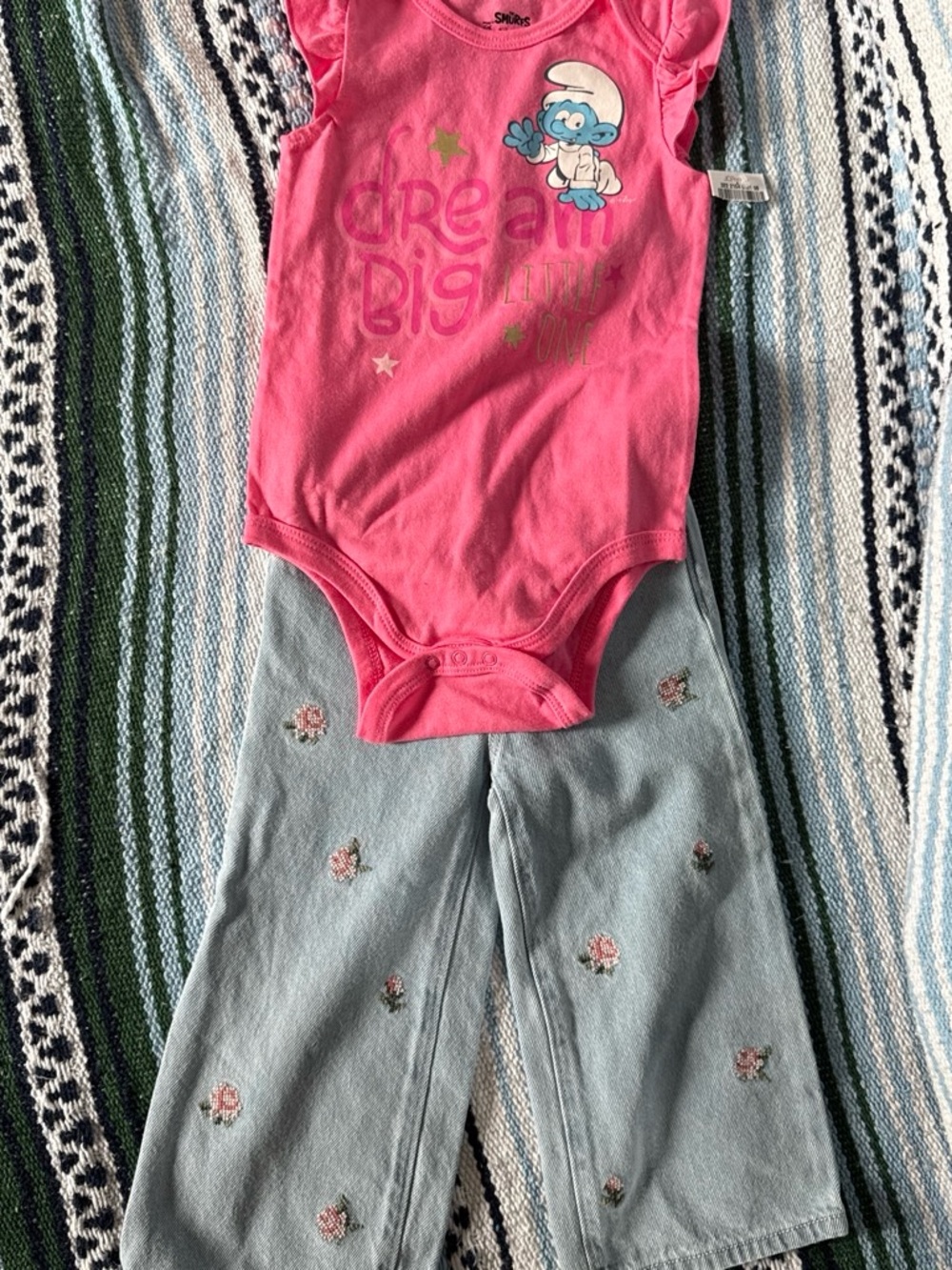 Old Navy Light Blue Jeans with Pink Floral Embroidery